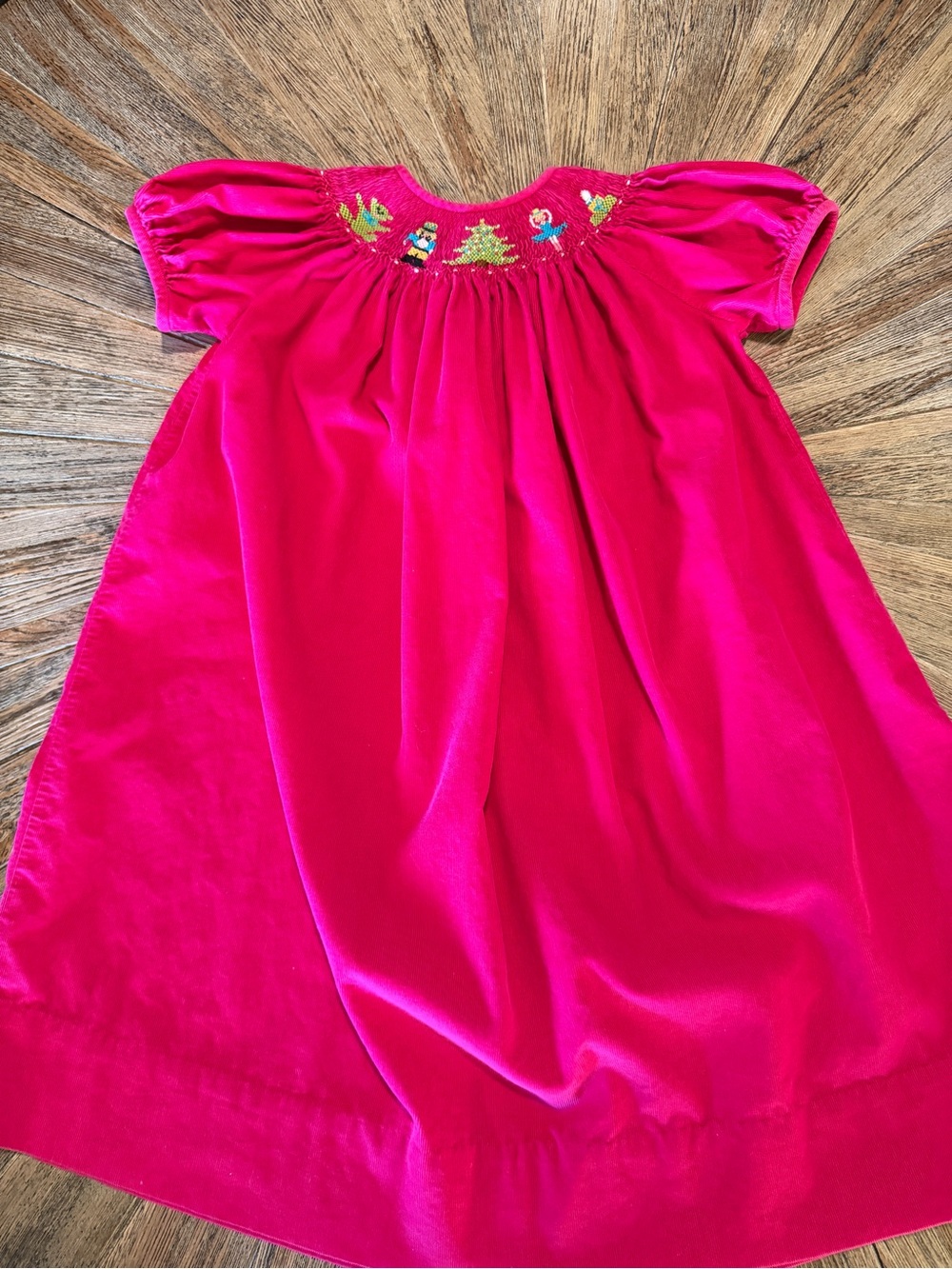 Amanda Remembered Girls Smocked Christmas Dress Nutcracker Pink Corduroy 6X Sm